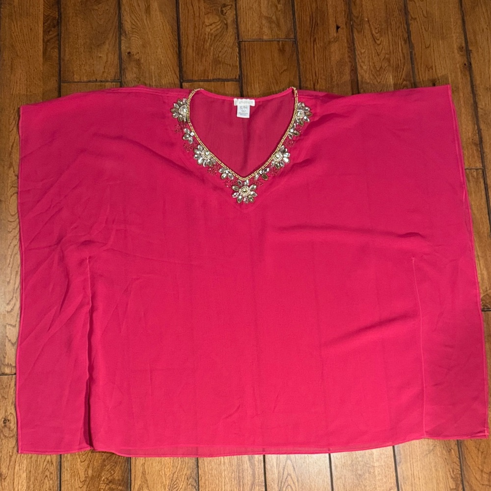 Chico's Bright Pink Jeweled V-Neck Tunic